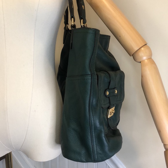 RALPH LAUREN Rich Green Leather Two Handle Tote Bag Interior & Exterior Pockets - Picture 10 of 17